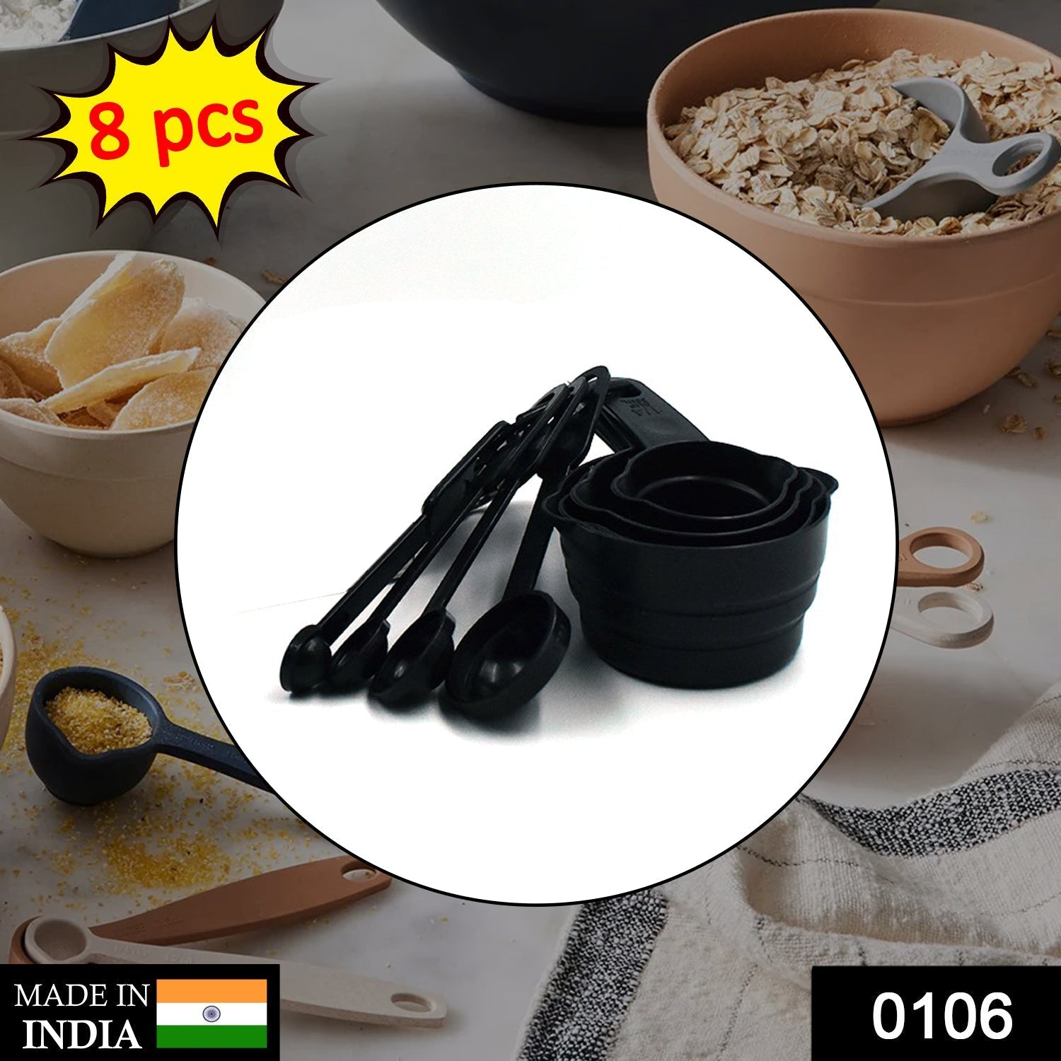 106 Plastic Measuring Cups and Spoons (8 Pcs, Black) Gotilyo