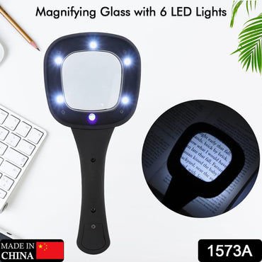 1573A Handheld Magnifying Glass 6 LED Illuminated Lighted Magnifier for Seniors Reading, Soldering, Inspection, Coins, Jewelry, Exploring DeoDap