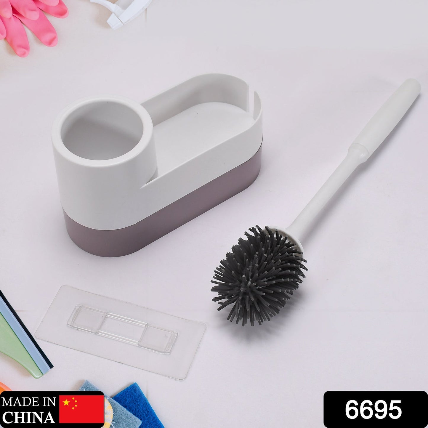 6695 Toilet Brush and Holders, Deep Cleaning Silicone Toilet Brush ,Floor Standing & Wall Mounting Toilet Brush Holder DeoDap