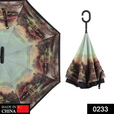 0233 Printed Travel Windproof Umbrella (Reverse Umbrella) DeoDap