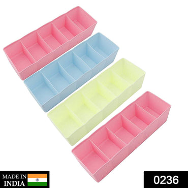 236 5-Compartments Socks/Handkerchief/Underwear Storage Box Socks Drawer Closet Organizer Storage Boxes (pack of 4) DeoDap