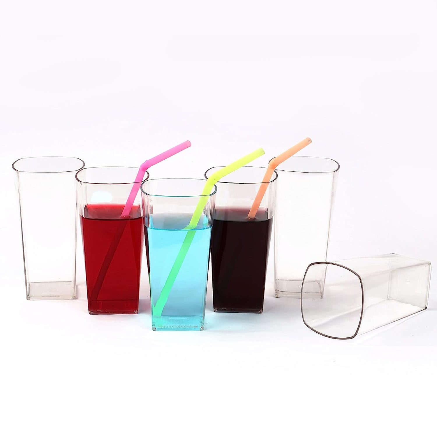 4973 Unbreakable Stylish Transparent Square Design Water/Juice/Beer/Wine Tumbler Plastic Glass Set ( 300 ML, Pack of 6) DeoDap