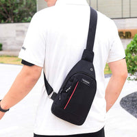 0322 Black Waterproof Anti Theft Crossbody fanny pack waist bag PU Leather Shoulder Bags Chest Men Casual fashion USB Charging earphone hook Sling Travel Messengers Bag DeoDap