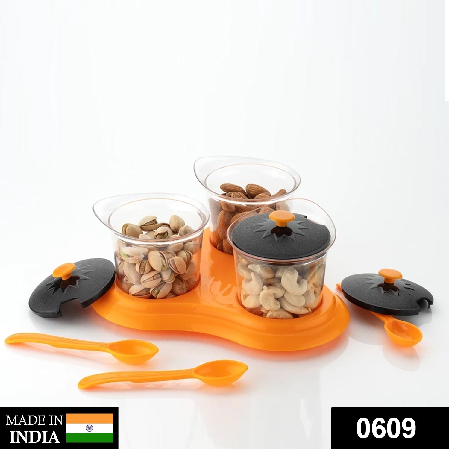 609 Multipurpose Dining Set Jar and tray holder, Chutneys/Pickles/Spices Jar - 3pc DeoDap