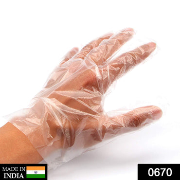 0670 Plastic Transparent Disposable Clear Gloves (White) (100Pc) DeoDap