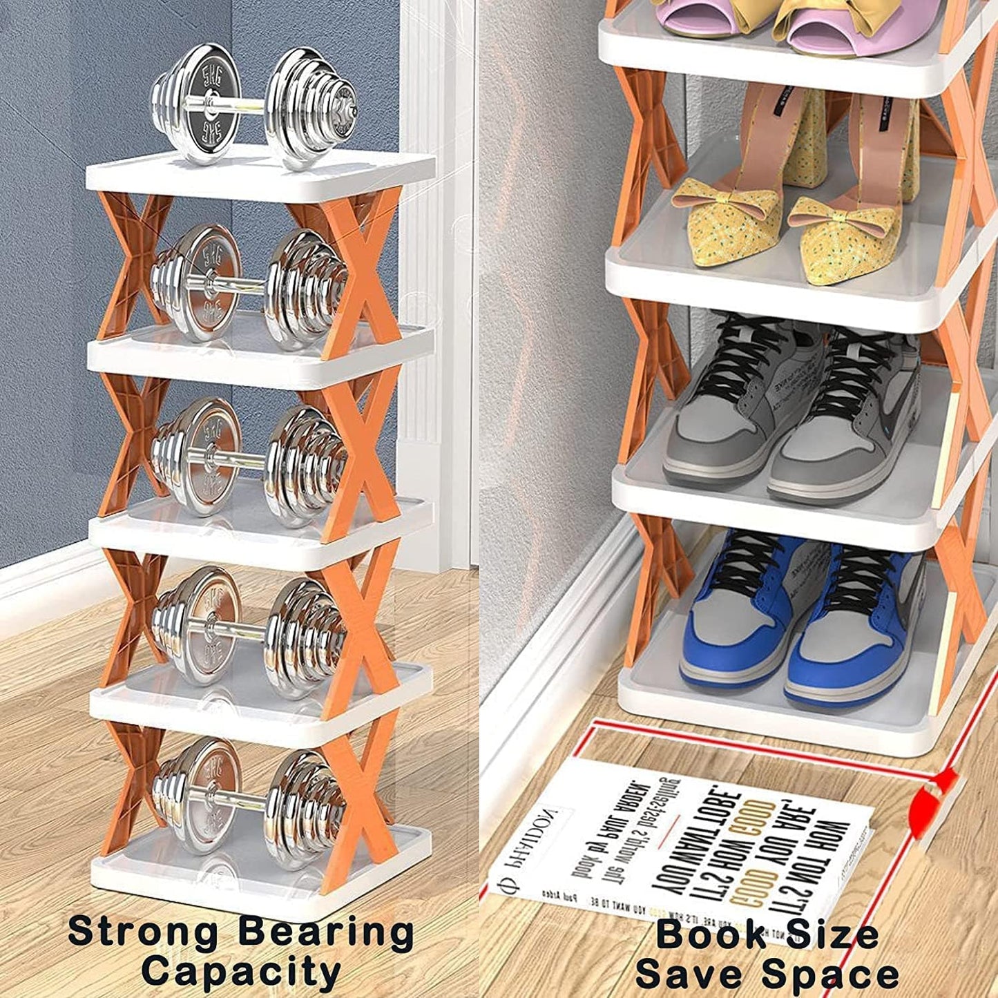 9054 6 Layer Shoe Rack Design Lightweight Adjustable Plastic Foldable Shoe Cabinet Storage Portable Folding Space Saving Shoe Organizer Home and Office DeoDap