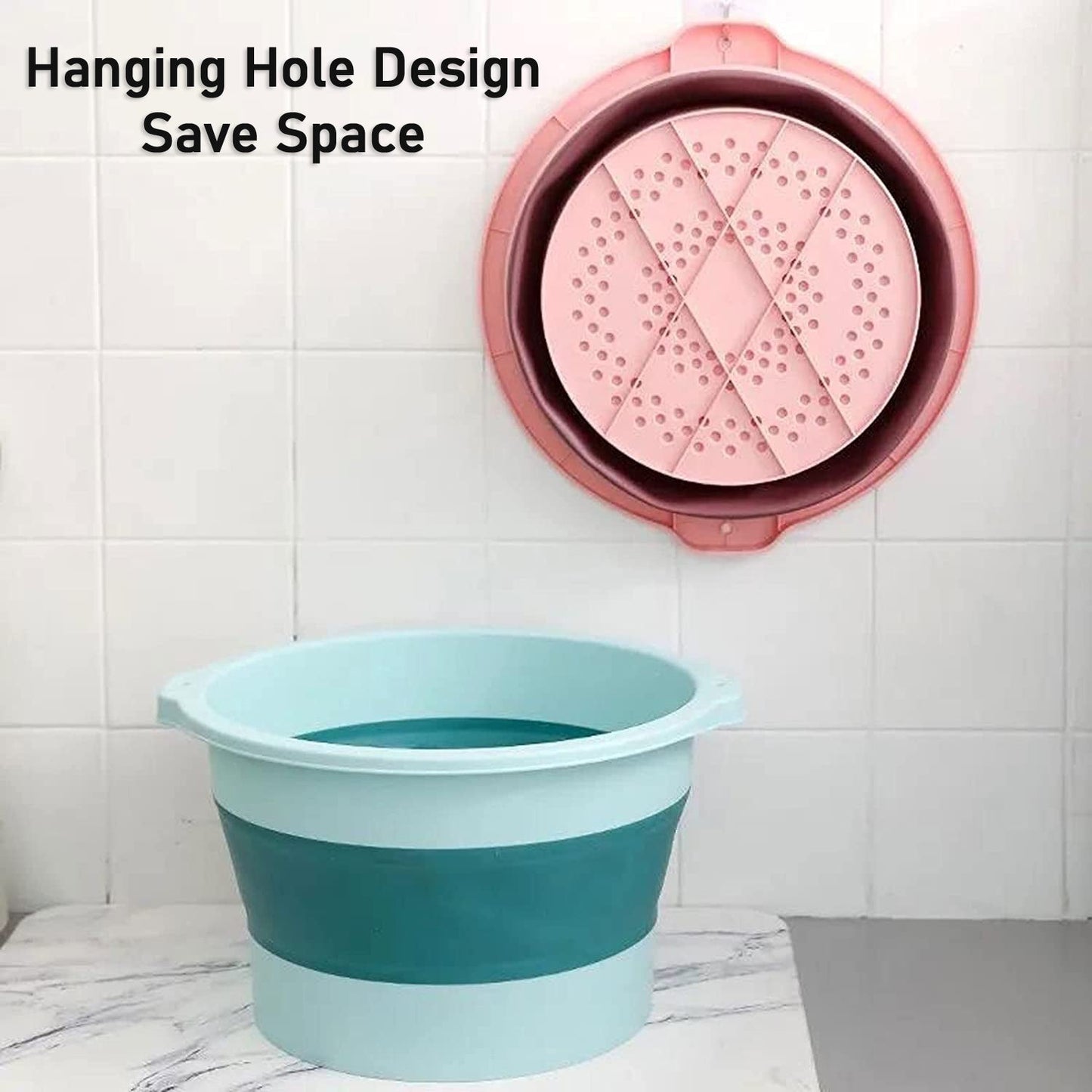 6116 Multi-Purpose Portable Collapsible Plastic, Silicone Round Folding Tub, Water Container Folding Foot Spa Basin Tub, with Hanging Hole DeoDap