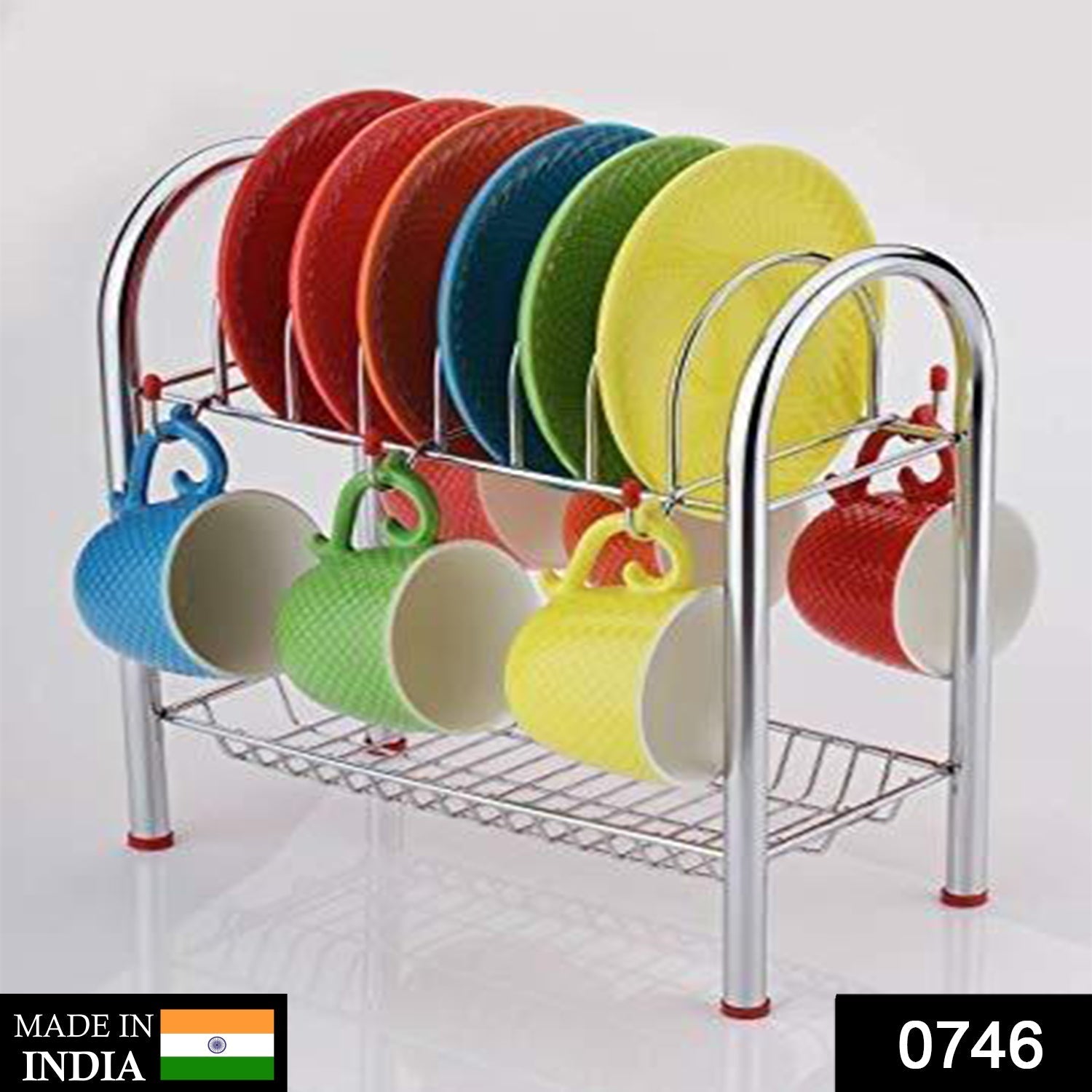 746_Stainless Steel 2 Layer Plate & Bowl Stand Kitchen Utensil Rack/Cutlery Stand DeoDap