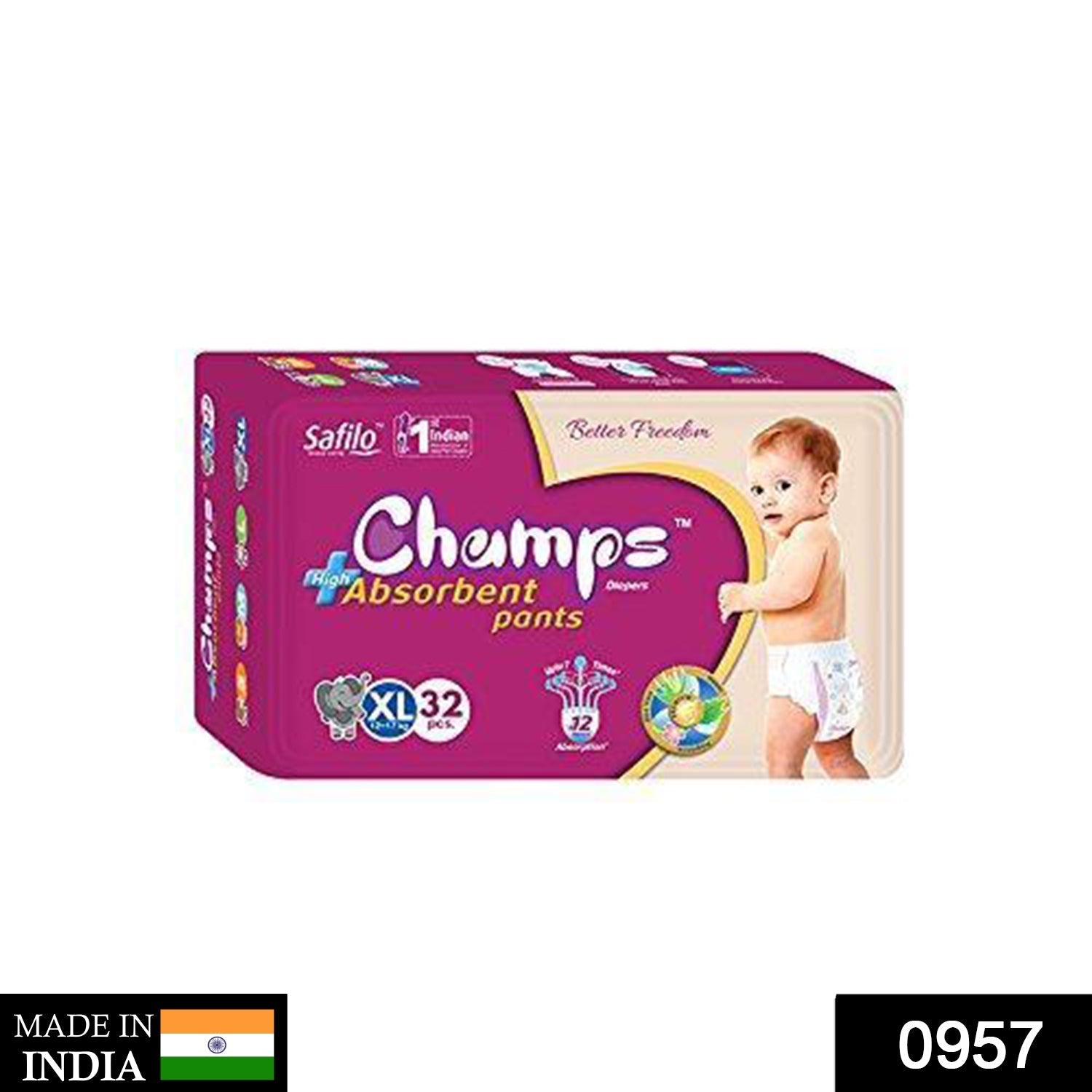 957 Premium Champs High Absorbent Pant Style Diaper Extra Large(XL) Size, 46 Pieces (957_XLarge_46) Champs