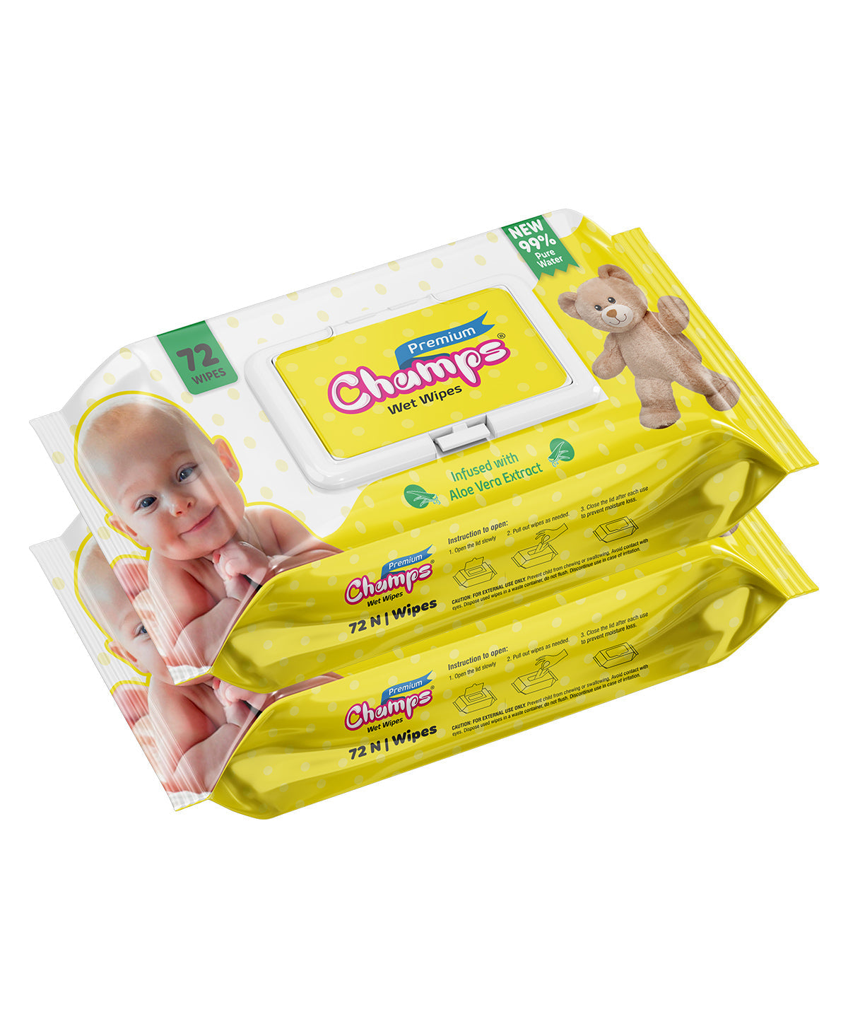 0965 Lingettes humides Champs Premium infusées à l'extrait d'aloe vera (72 N Wipes)