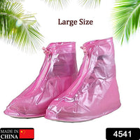 4541 Couvre-chaussures en plastique bottes antidérapantes réutilisables couvre-chaussures à fermeture éclair rose, bottes de pluie de neige imperméables transparentes pour chaussures enfants/adultes, pour la saison des pluies (taille L1 paires)