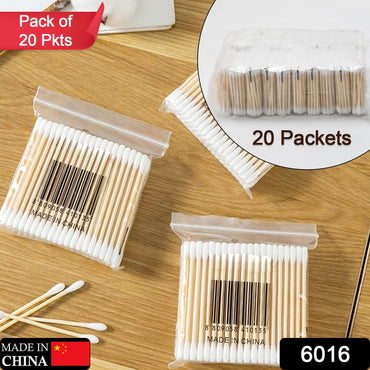 6016 Cotton Swabs Bamboo with Wooden Handles for Makeup Clean Care Ear Cleaning Wound Care Cosmetic Tool Double Head Biodegradable Eco Friendly (pack of 20) DeoDap