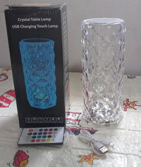 6604 Veilleuse Crystal Touch (16 couleurs) – Lampe de table en diamant rose avec télécommande, lampe de table USB, décoration d'éclairage de rendez-vous romantique pour festival, chambre à coucher, salle à manger