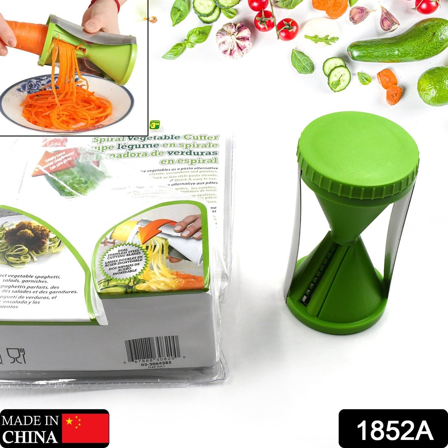 1852A Trancheur de légumes en spirale portable Éplucheur de spiraliseur portatif Trancheuse en spirale en acier inoxydable pour trancheuse de fruits de légumes à salade