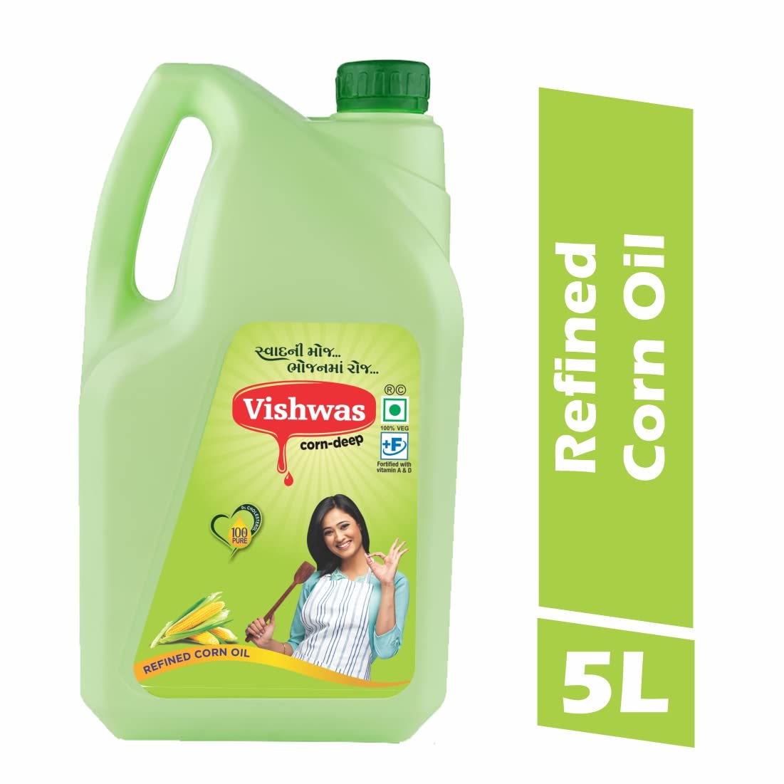 5993 Huile de maïs raffinée Vishwas Bouteille de 5 litres | Makai Oil Huile de cuisson de maïs 100 % pure | Huile de Maïs Comestible Pure 5L