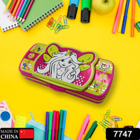 7747 Boîte à boussole polyvalente, boîte à crayons avec 2 compartiments pour l'école, trousse à crayons imprimée de dessins animés pour enfants, cadeau d'anniversaire pour filles et garçons