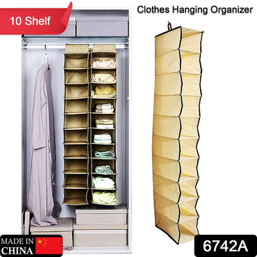 6742A 10 Tier Multipurpose Storage Rack, Foldable, Collapsible Fabric Wardrobe Organiser for Clothes DeoDap