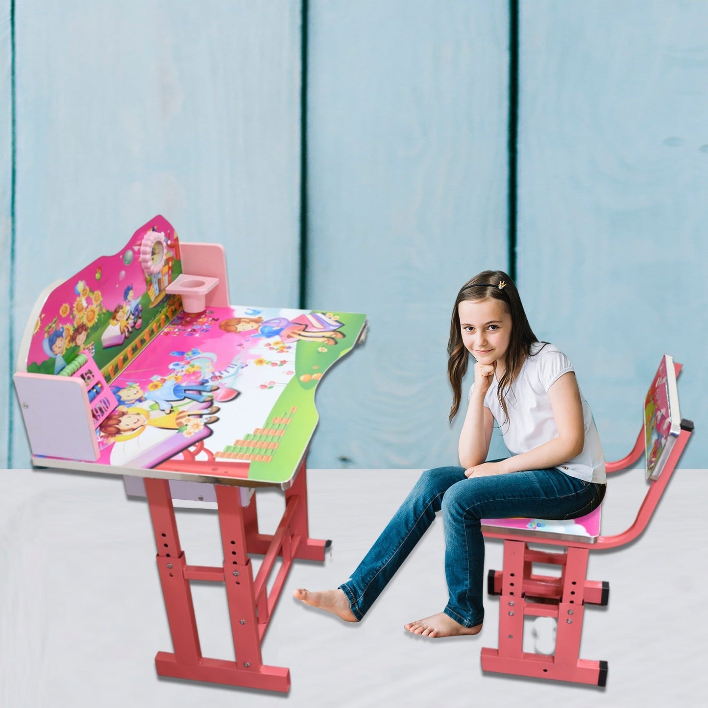 Table d'étude Portable multifonction pour enfants, ensemble de chaises, Table d'étude avec chaise pour le travail, le bureau et la maison, 7901