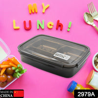 2979A Boîte à lunch noire transparente à 4 compartiments pour enfants et adultes, boîte à lunch en acier inoxydable avec 4 compartiments pour le bureau, les voyages, l'école et la maison