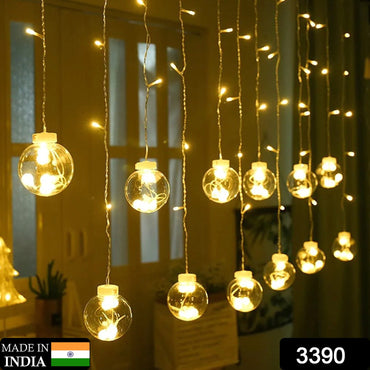 3390 12 guirlandes lumineuses pour rideaux de fenêtre avec 8 modes de clignotement, décoration pour la maison, Diwali et mariage, lumière de Noël LED intérieure et extérieure, décoration de festival (plastique, blanc chaud)