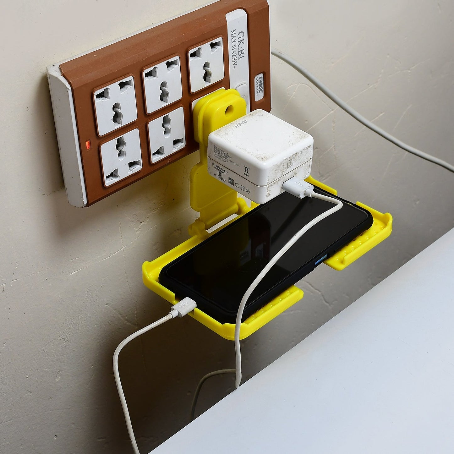 6496Y Multi-Purpose Wall Holder Stand for Charging Mobile Just Fit in Socket and Hang (Yellow) DeoDap