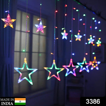 3386 Guirlande lumineuse à rideau LED 12 étoiles avec 8 modes de clignotement pour la décoration de la maison, Diwali et mariage, lumière de Noël LED intérieure et extérieure, décoration de festival (multicolore)