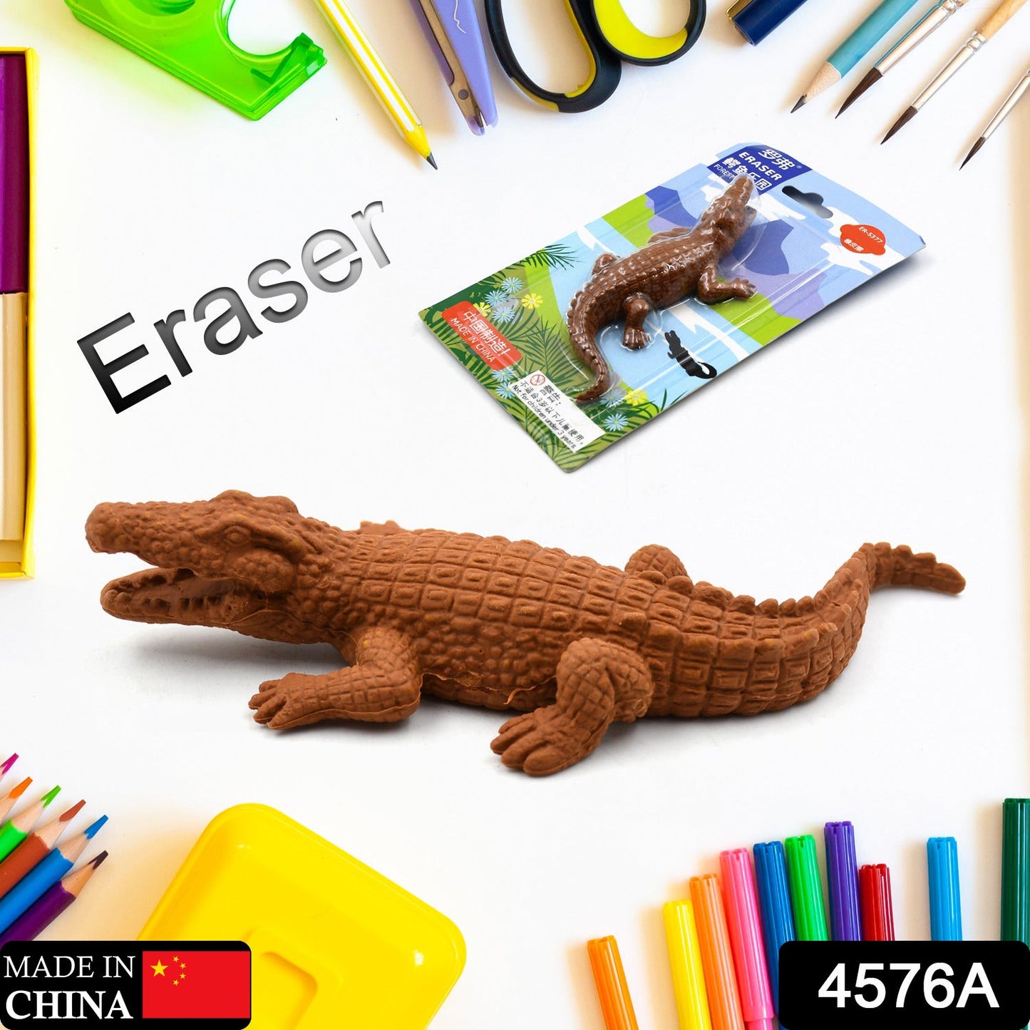 4576A CROCODILE SHAPED ERASERS ANIMAL ERASERS FOR KIDS, CROCODILE ERASERS 3D ERASER, MINI ERASER TOYS, DESK PETS FOR STUDENTS CLASSROOM PRIZES CLASS REWARDS PARTY FAVORS