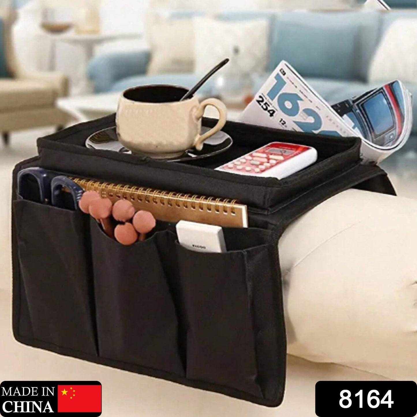 8164 Sac de rangement suspendu avec accoudoir de canapé, sac de rangement pour canapé, idéal pour trier les magazines, les livres iPad (noir)