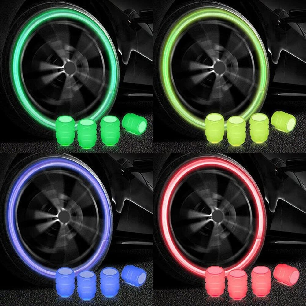 0547 Tyre Valve Caps Luminous Glow Car Tire Air Stem Valve Cap Covers ( 4 Pcs Mix Colour)