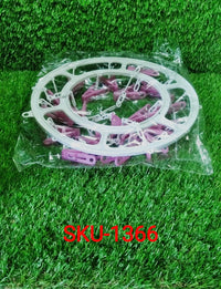 1366 Plastic Round Cloth Drying Stand Hanger with 18 Clips (Multicolour) DeoDap