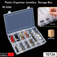 Boîte de rangement de bijoux en plastique Transparent à 36 grilles, organisateur avec séparateurs réglables, boîte de rangement transparente (1 pièce) 7673a