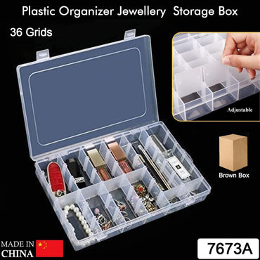 Boîte de rangement de bijoux en plastique Transparent à 36 grilles, organisateur avec séparateurs réglables, boîte de rangement transparente (1 pièce) 7673a