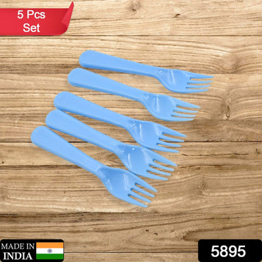 5895 Fourchettes en plastique lourdes réutilisables de qualité supérieure, fournitures de fête, taille unique, ensemble de fourchettes de service en plastique 5 pièces pour la cuisine, les voyages, la maison (5 pièces)