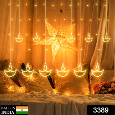 3389 12 lumières LED pour rideau de fenêtre Diyas avec 8 modes de clignotement, décoration pour la maison, Diwali et mariage, lumière de Noël LED intérieure et extérieure, décoration de festival, lumière enfichable (blanc chaud)