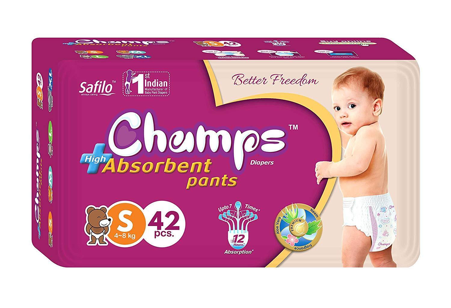 950 Premium Champs High Absorbent Pant Style Diaper Small Size, 42 Pieces (950_Small_42) Champs