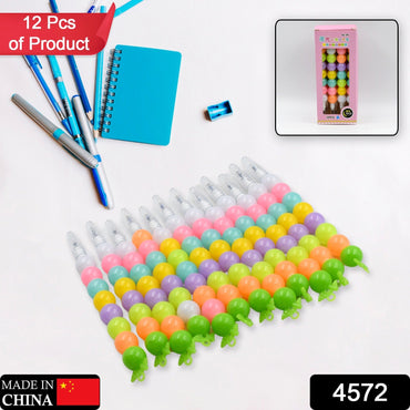 4572 Stylo à perles élégant en plastique Moti, stylo design sans affûtage, perles multicolores, stylo à gel Moti, stylo à gel attrayant de créateur fantaisie pour enfants, paquet de (ensemble de 12 pièces)