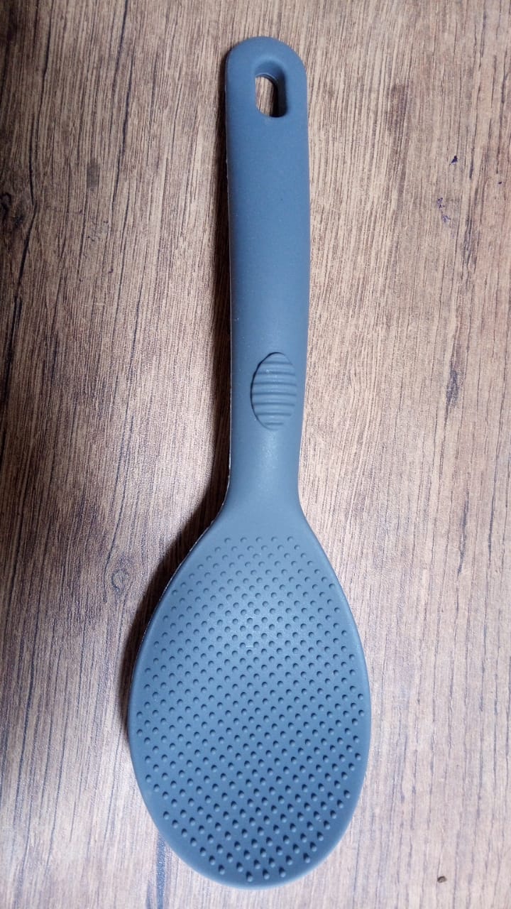 5464 Cuillère à riz avec manche en silicone, cuillère à spatule, cuillère à riz en caoutchouc antiadhésive, ustensile de cuisine (24 cm)