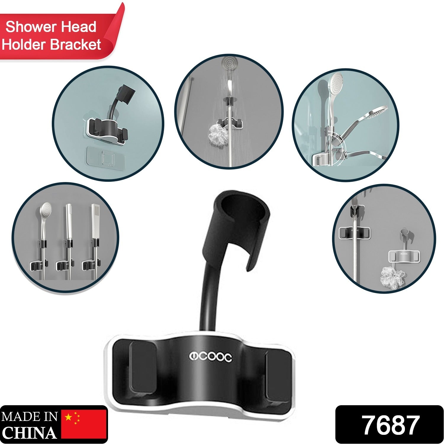 7687 Shower Head Holder Bracket Adjustable   Showerhead Wall Mounted Suction Bracket for Bathroom DeoDap