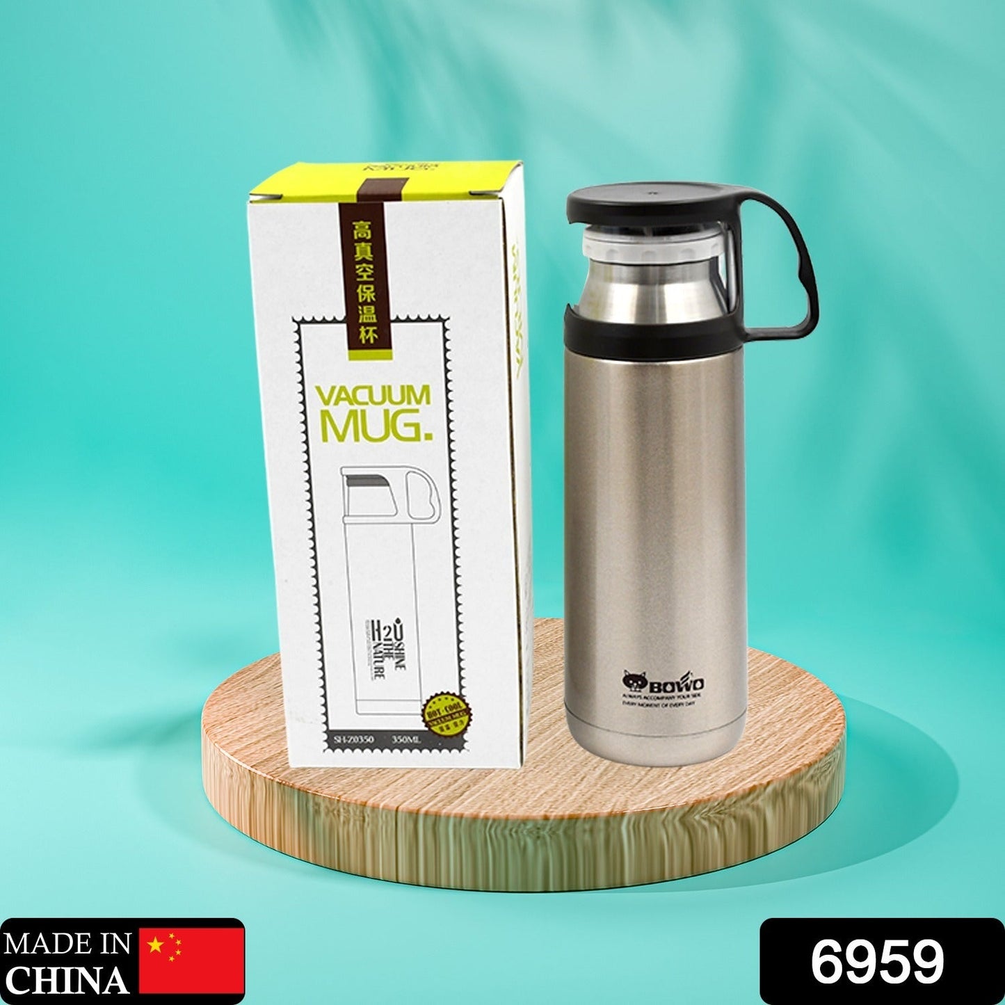 6959 Bouteille d'eau thermos en acier inoxydable | 24 heures chaud et froid | Facile à transporter | Antirouille et anti-fuite | Thé | Café | Bureau| Salle de sport | Maison (350ml)