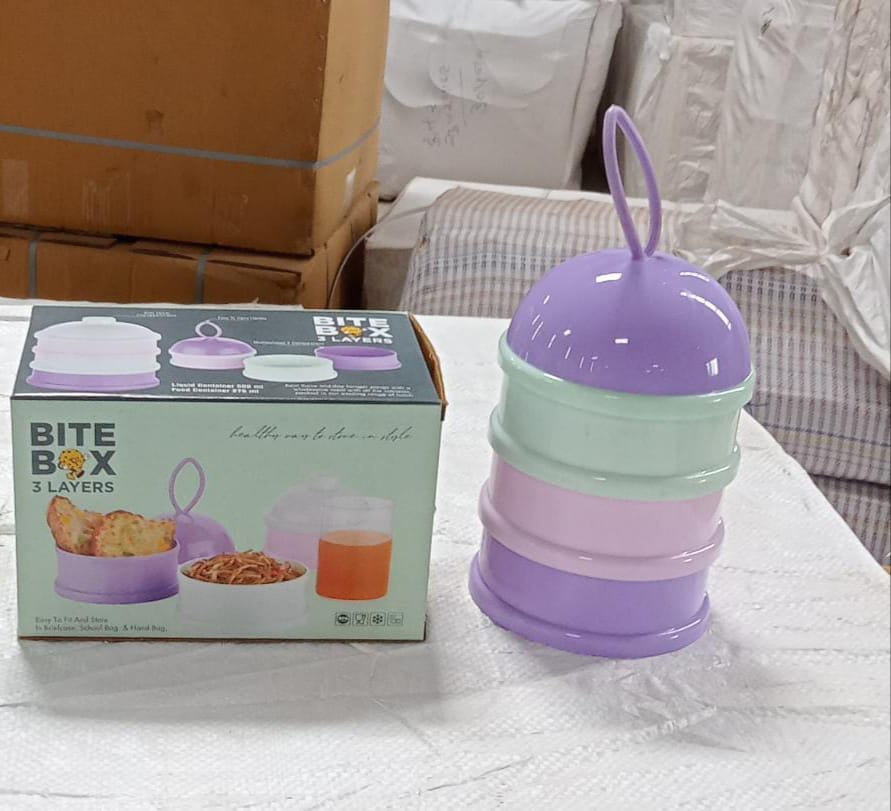 5924 3 couches mignon Portable bébé nourriture lait en poudre boîte de stockage bouteille conteneur lait en poudre bébé alimentaire conteneur bol. (Violet)