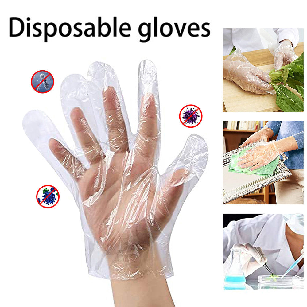 0670 Plastic Transparent Disposable Clear Gloves (White) (100Pc) DeoDap