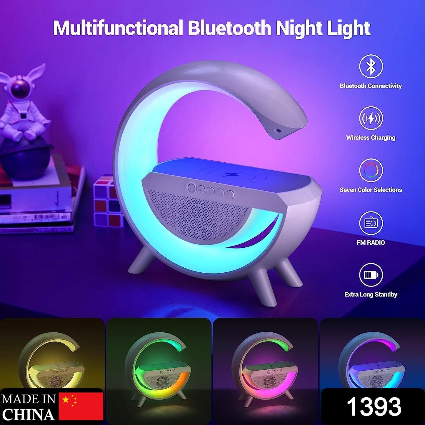 1393   3-in-1 Multi-Function LED Night Lamp with Bluetooth Speaker, Wireless Charging, for Bedroom for Music, Party and Mood Lighting - Perfect Gift for All Occasions