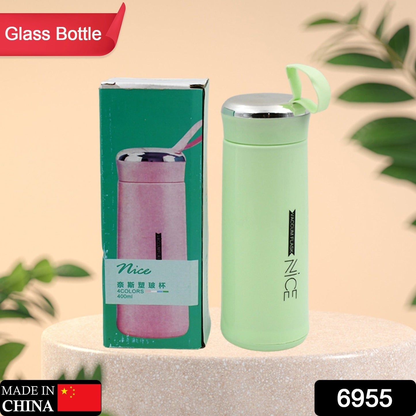 6955 Bouteille d'eau de sport en plein air 400 ml étanche sans BPA pour les voyages Bouteille d'eau en verre d'eau froide et chaude avec prise d'eau quotidienne pour la salle de sport et les enfants (MOQ : -100 pc)