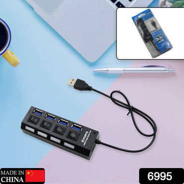 6995 4 ports USB, HUB USB 2.0 répartiteur haute vitesse avec interrupteur marche/arrêt, adaptateur multi LED compatible avec tablette, ordinateur portable, ordinateur portable