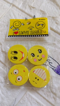 4564 Gommes Emoji Sourire Mignon, Gomme en Caoutchouc Visage Sourire Mignon Dentiste Clinique Dentaire École Enfant pour Enfants Scolaires/Coffret Cadeau de Retour de Fête d'Anniversaire (Ensemble de 4 pièces)