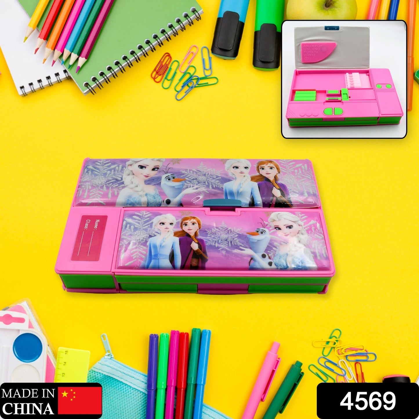 4569 Multi Purpose Gadget Jumbo Pencil Box Compass With Calculator Jumbo 2 Side Slot Geometry Box Compass Use School , Traveling & Studio