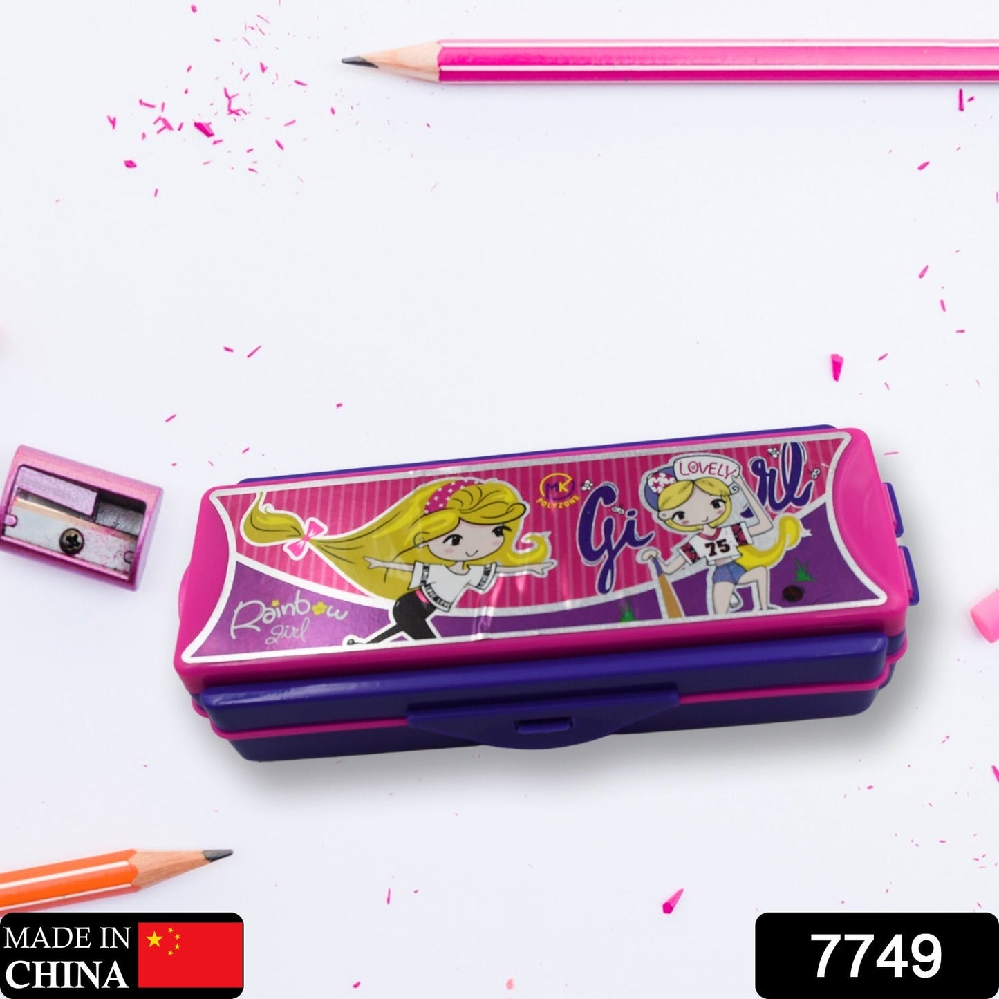 7749 Boîte à boussole polyvalente, boîte à crayons avec 1 compartiment pour l'école, trousse à crayons imprimée de dessin animé pour enfants, cadeau d'anniversaire pour filles et garçons